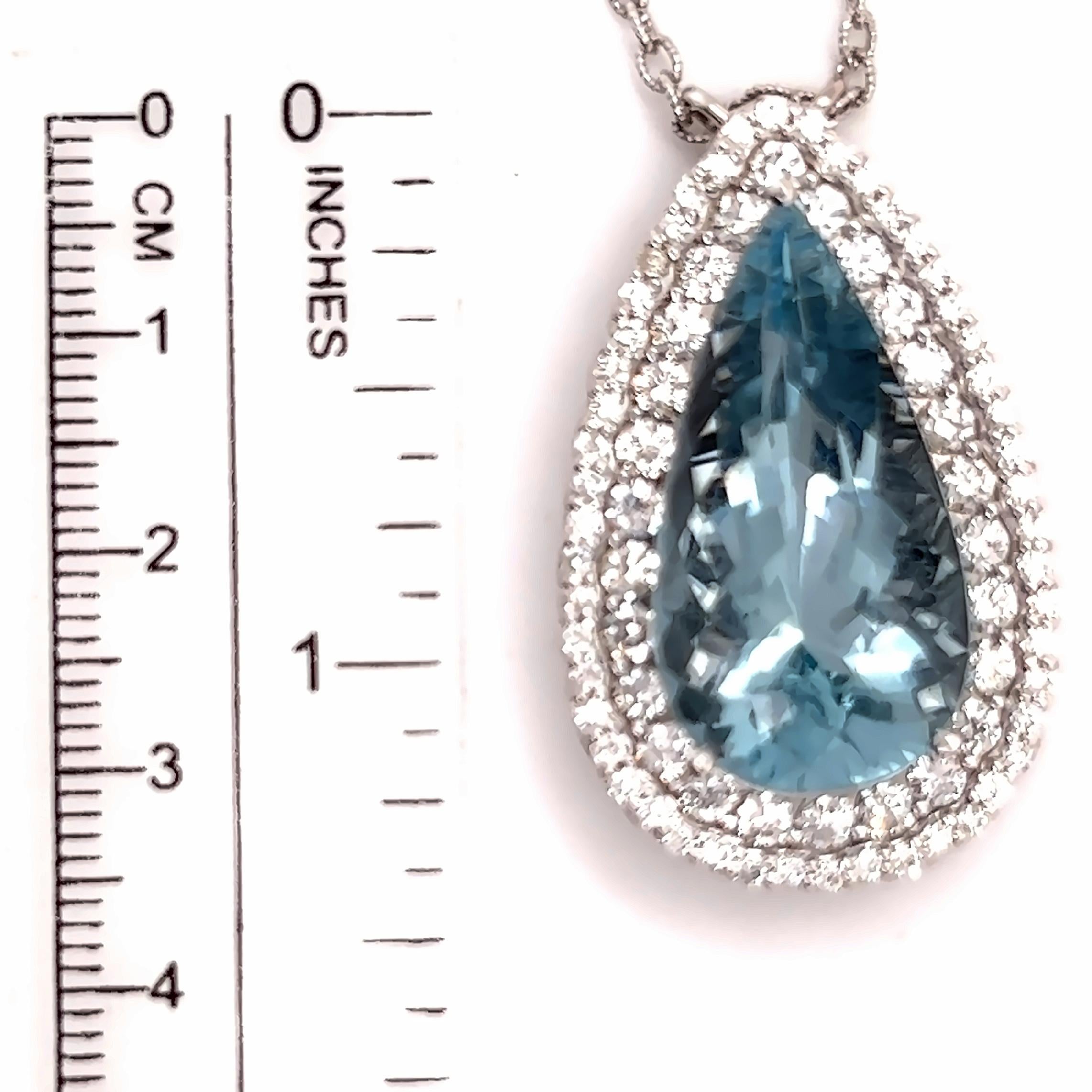 Women's Natural Aquamarine Diamond Pendant Gold Chain 19.9 TCW Certified For Sale