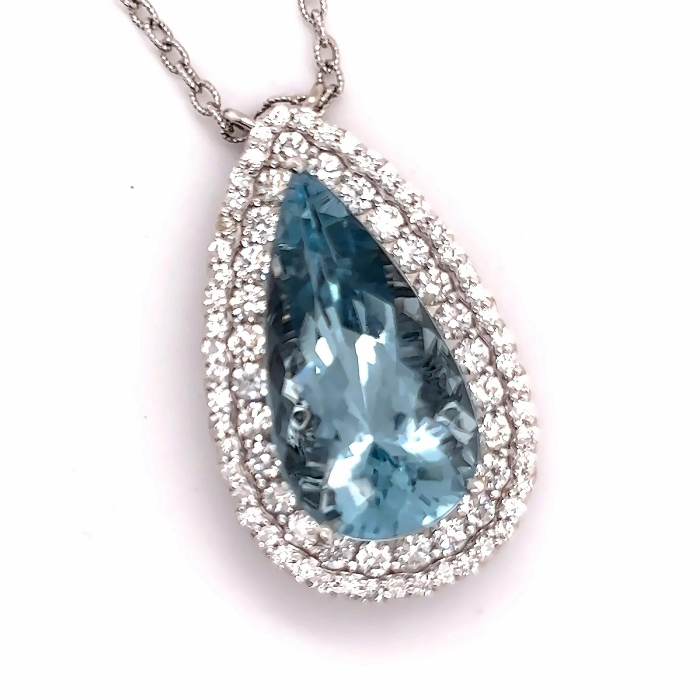 Natural Aquamarine Diamond Pendant Gold Chain 19.9 TCW Certified For Sale 2