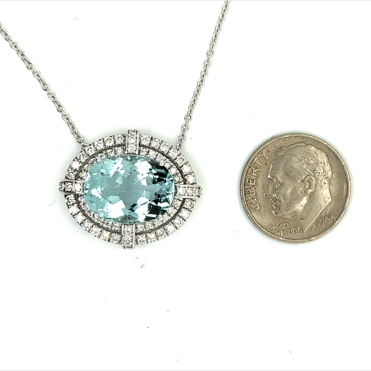 Natural Aquamarine Diamond Pendant With Chain 14k Gold 7.09 TCW Certified In New Condition For Sale In Brooklyn, NY