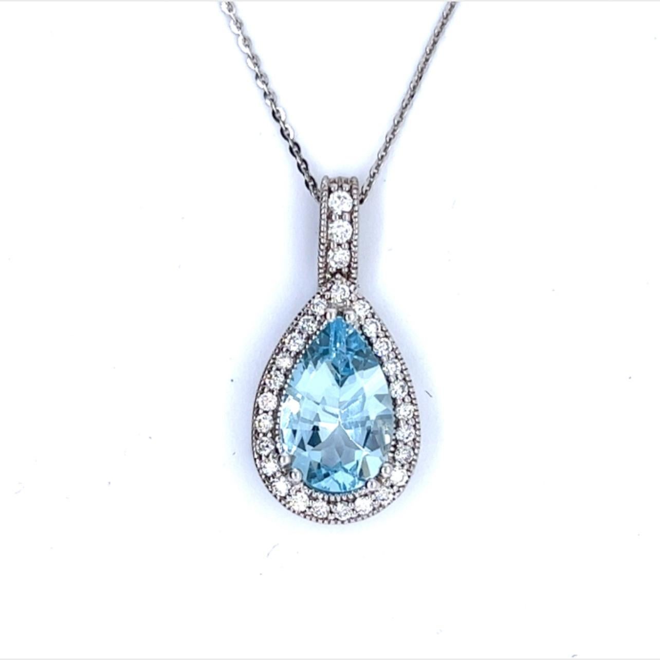 Women's Natural Aquamarine Diamond Pendant with Chain 14k W Gold 4.19 TCW Certified  For Sale