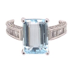 Natural Aquamarine Diamond Ring 14k Gold 4.75 TCW Certified
