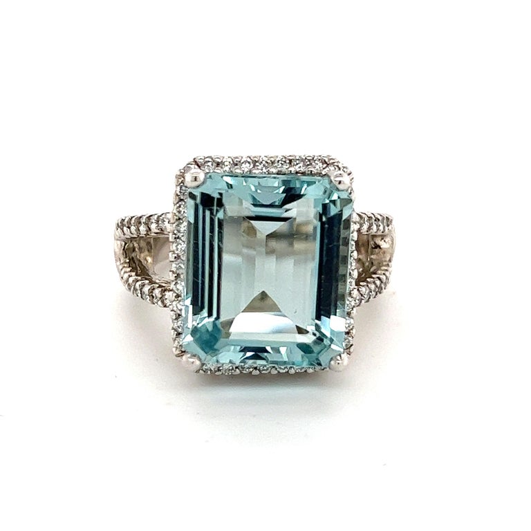 Natural Aquamarine Diamond Ring 14k Gold 9.25 TCW Certified For Sale 6