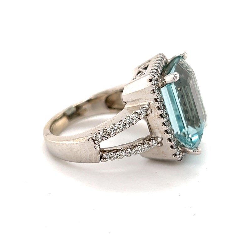 Natural Aquamarine Diamond Ring 14k Gold 9.25 TCW Certified For Sale 1