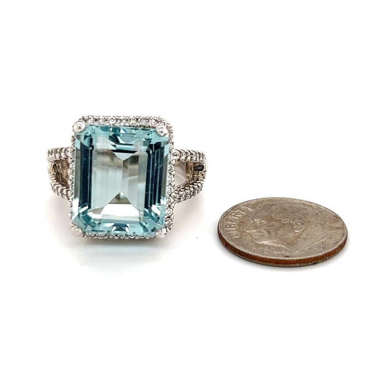 Natural Aquamarine Diamond Ring 14k Gold 9.25 TCW Certified For Sale 2