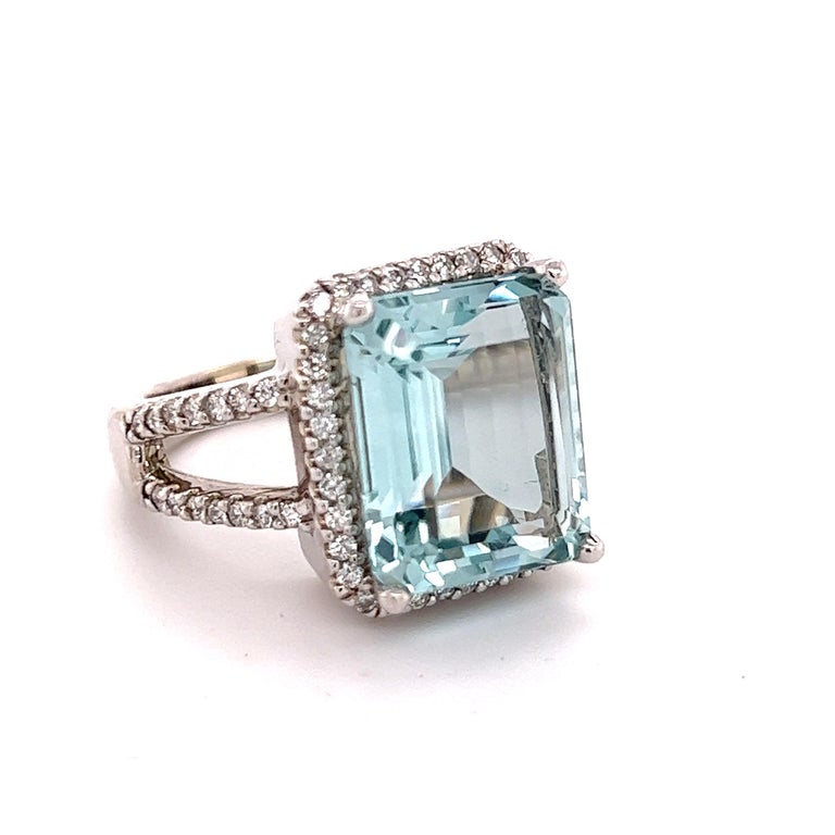 Natural Aquamarine Diamond Ring 14k Gold 9.25 TCW Certified For Sale 4