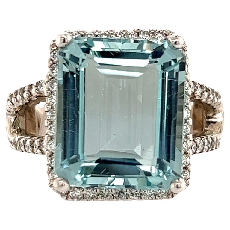 Natural Aquamarine Diamond Ring 14k Gold 9.25 TCW Certified For Sale