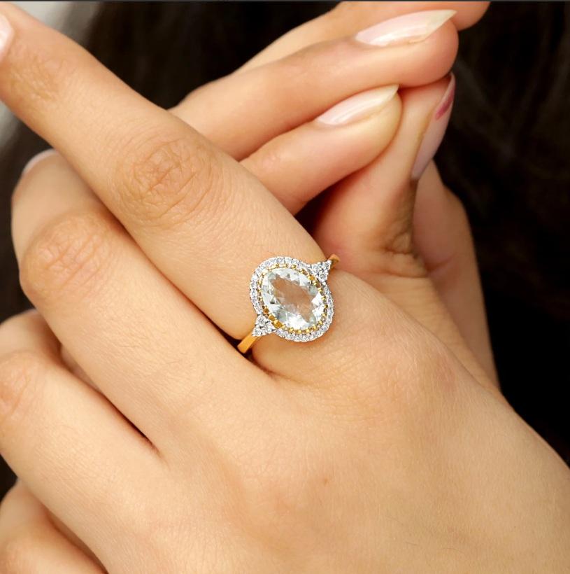 Natural Aquamarine & Diamond Ring 14K gold en Nuevo estado para la venta en jaipur, IN