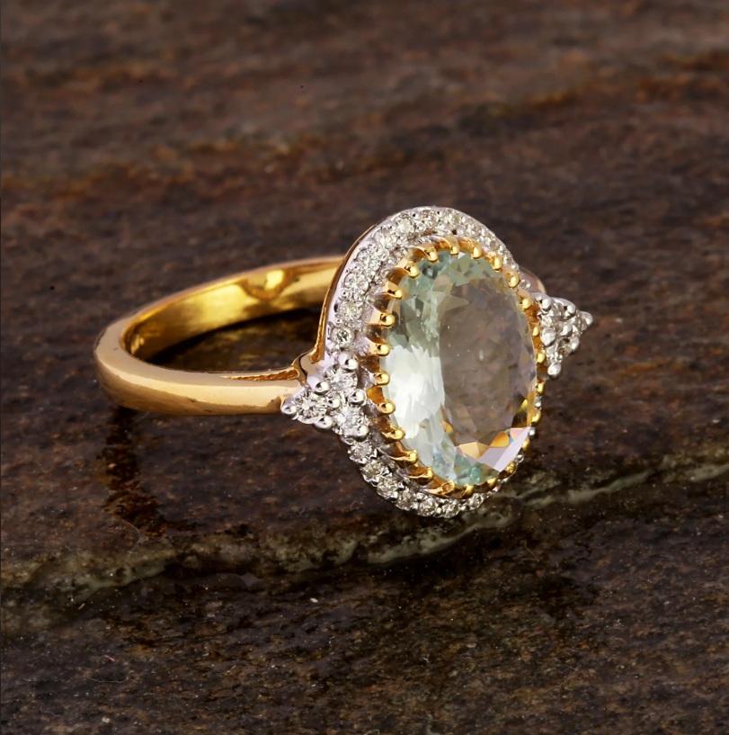 Natural Aquamarine & Diamond Ring 14K gold en venta 1