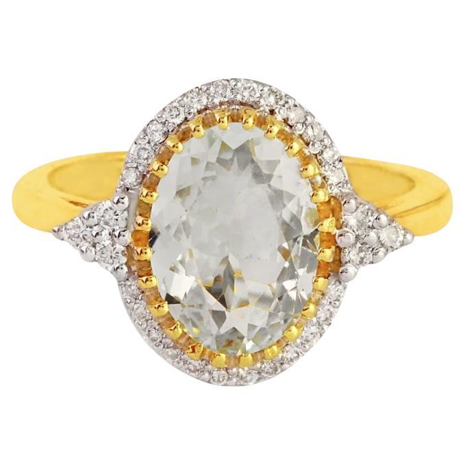 Natural Aquamarine & Diamond Ring 14K gold
