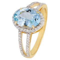 Natural Aquamarine & Diamond Ring 14K gold