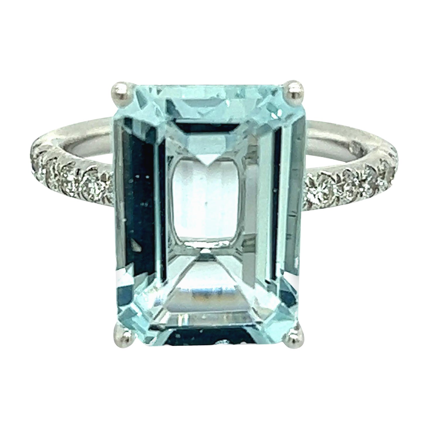 Bague en or 14 carats avec aigue-marine naturelle certifiée TCW 5,78 carats