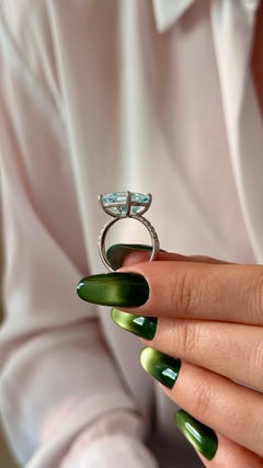 Natural Aquamarine Diamond Ring 14K W Gold 6.67 TCW Certified