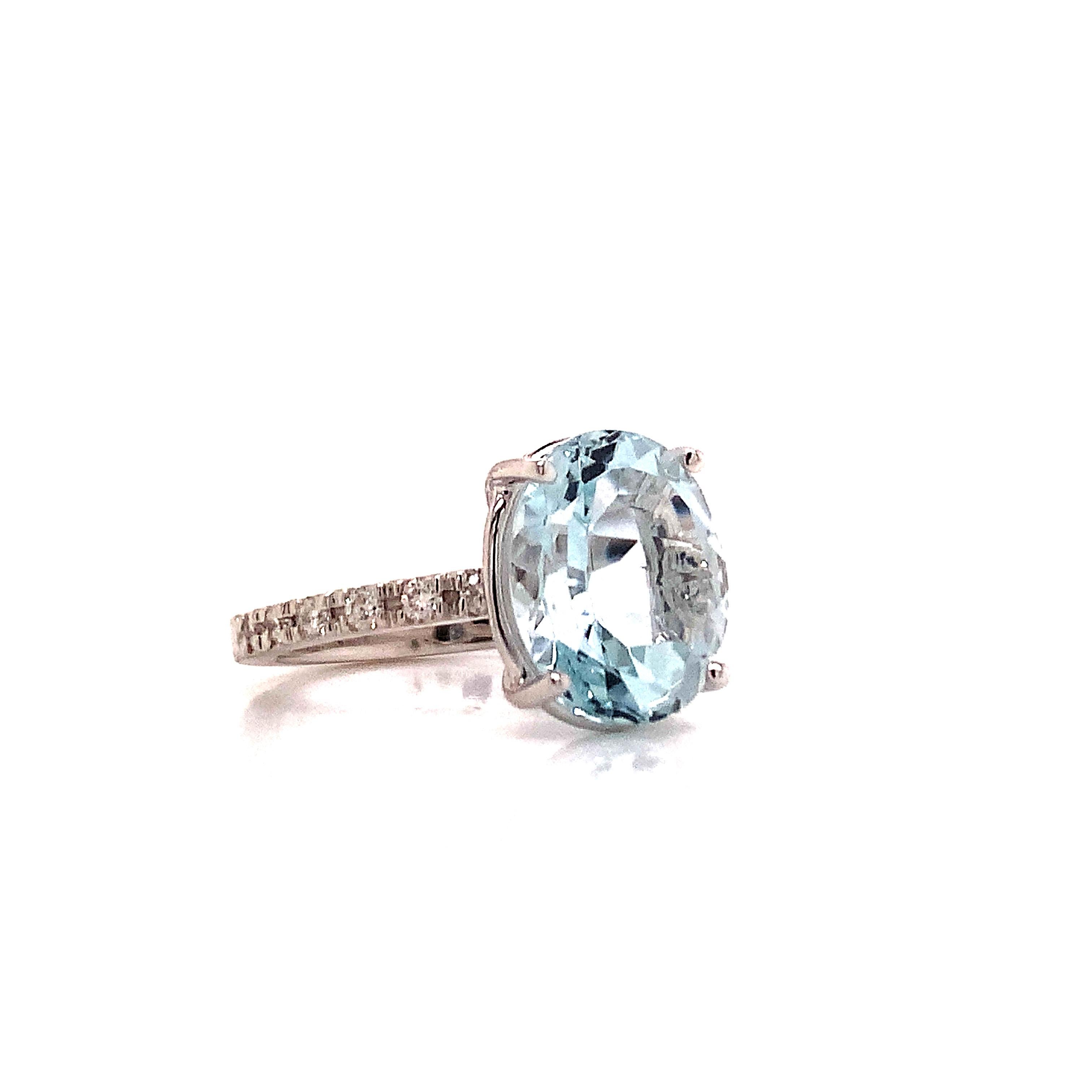 Bague en or blanc 14 carats avec aigue-marine naturelle certifiée TCW 5,09 carats Neuf - En vente à Brooklyn, NY