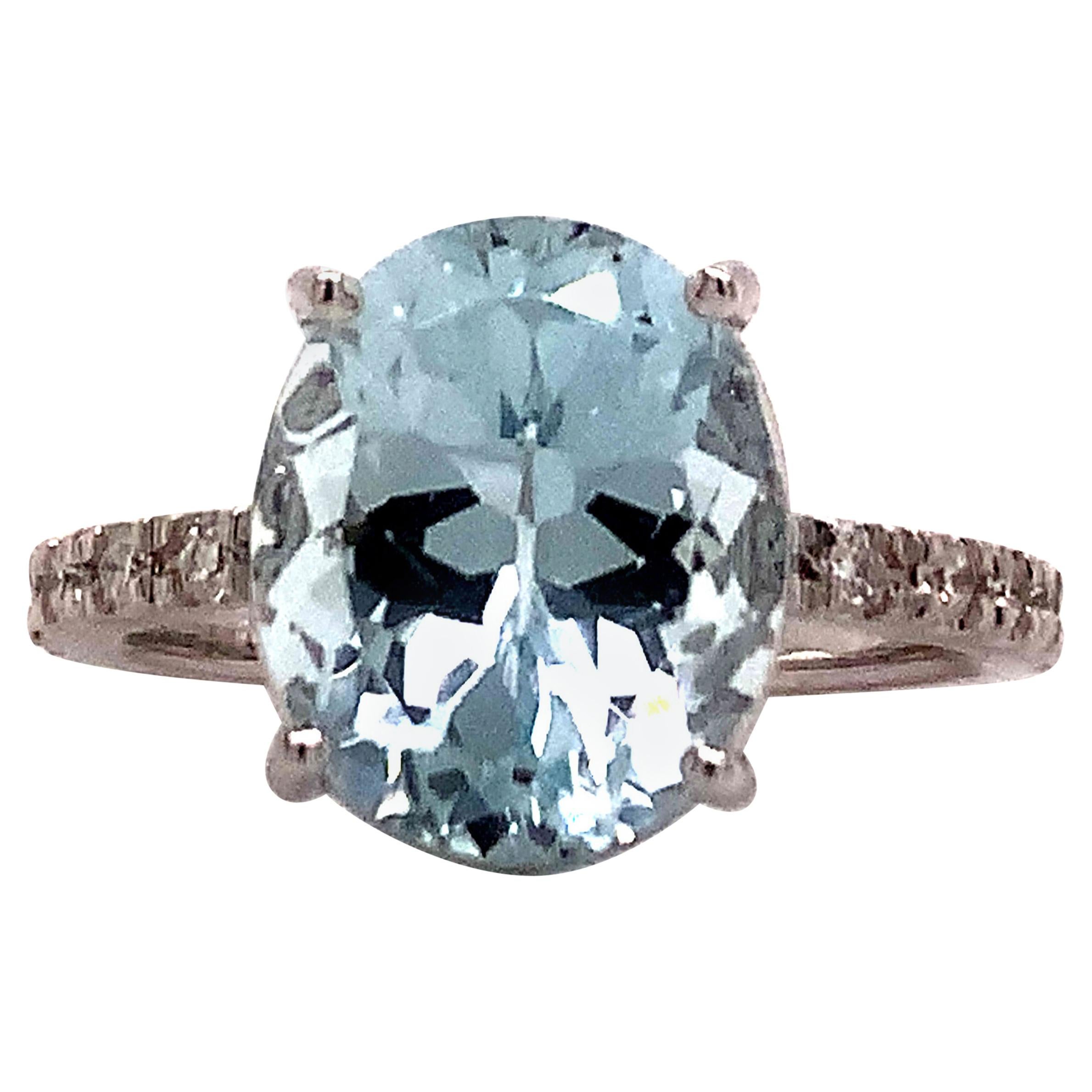 Natural Aquamarine Diamond Ring 14k White Gold 5.09 TCW Certified