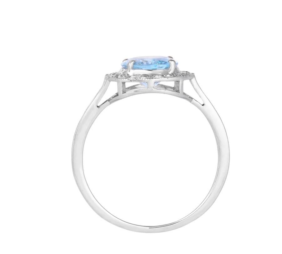 Asscher Cut Natural Aquamarine & Diamond Ring 18K gold For Sale