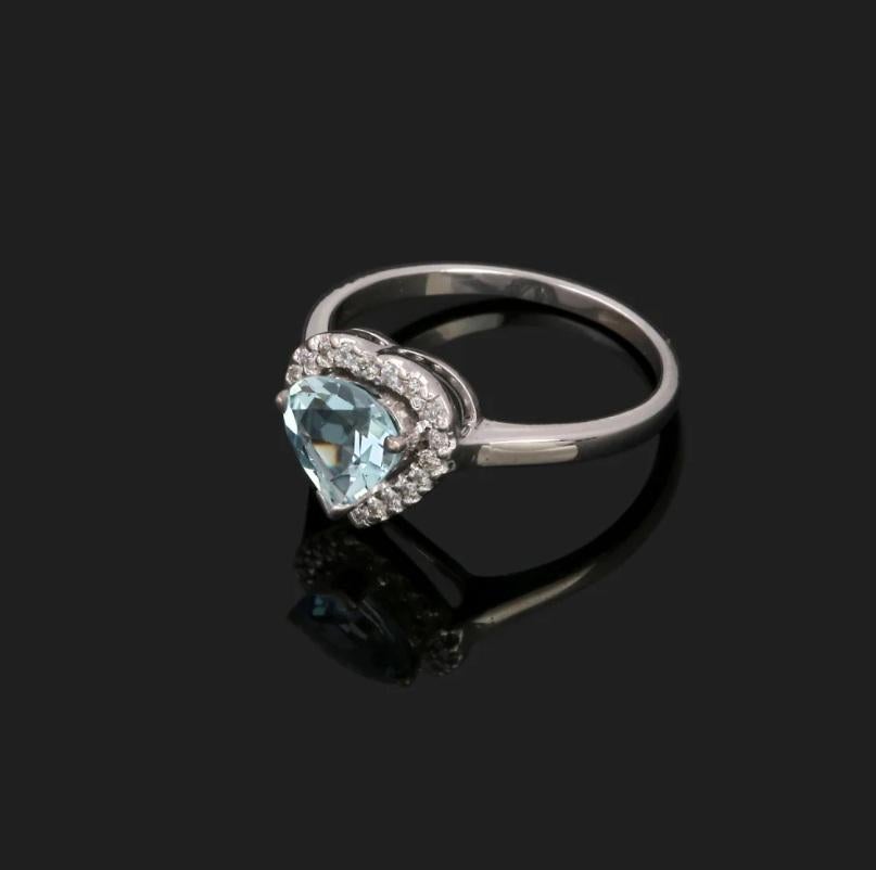 Bague aigue-marine naturelle et diamant or 18K Neuf - En vente à jaipur, IN