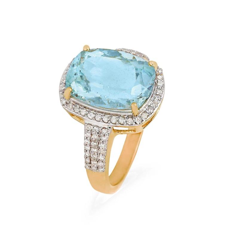 Women's Natural Aquamarine & Diamond Ring 18K gold For Sale