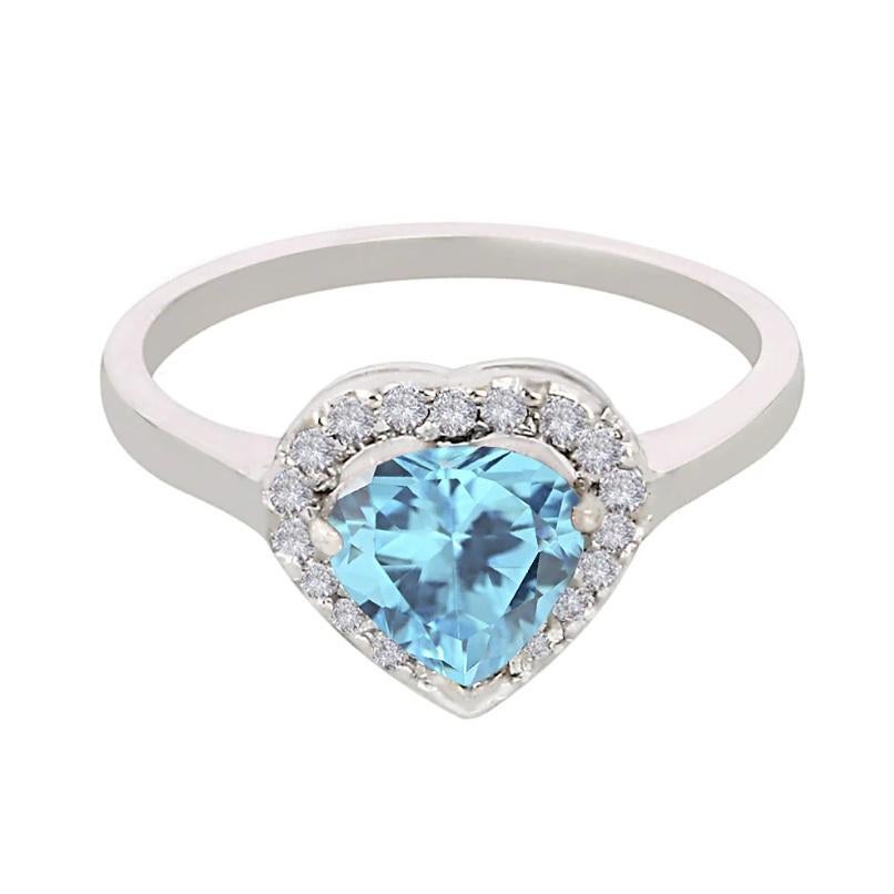 Bague aigue-marine naturelle et diamant or 18K en vente 1