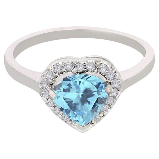 Bague aigue-marine naturelle et diamant or 18K