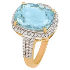 Natural Aquamarine & Diamond Ring 18K gold