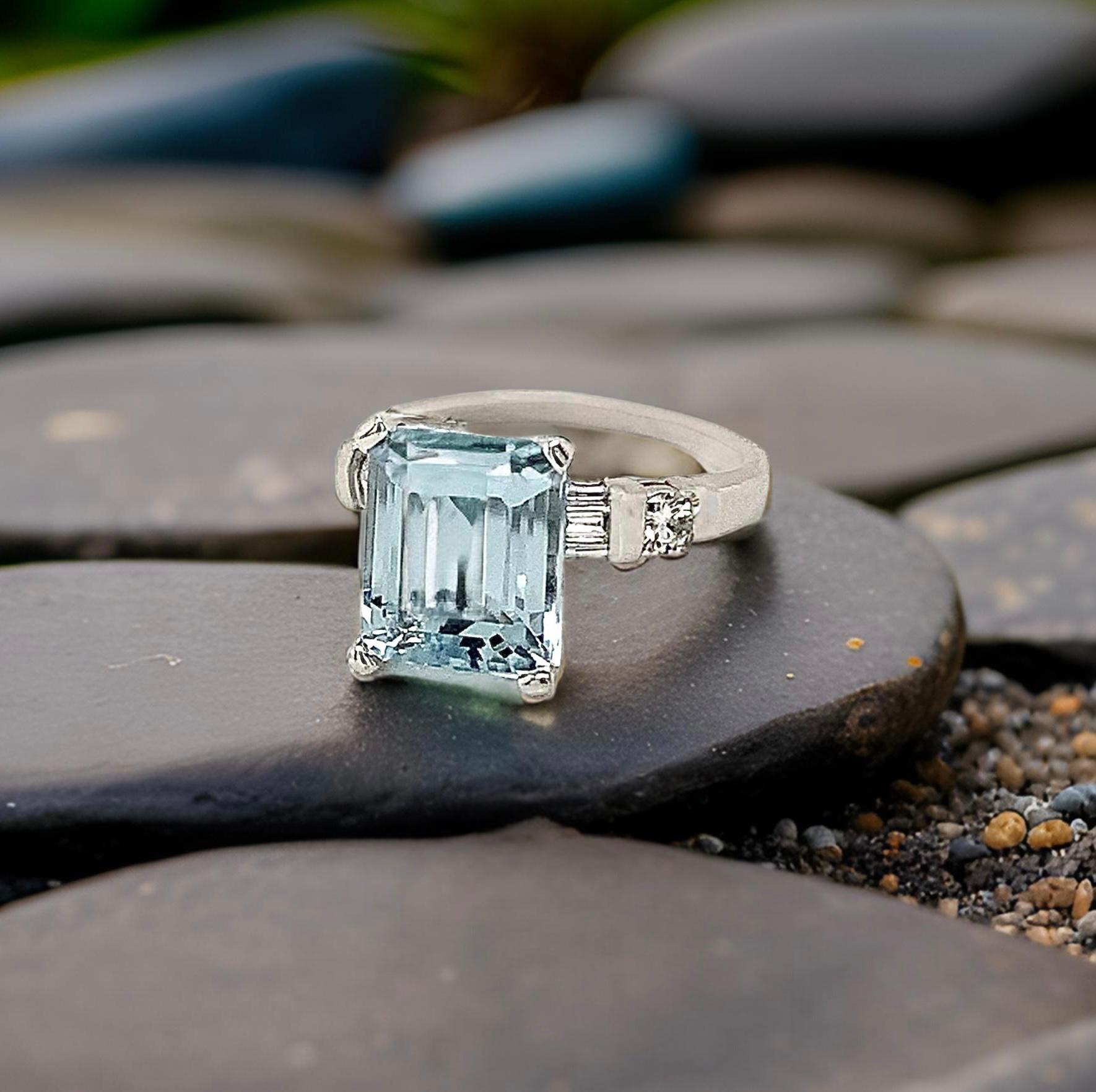 Anello con diamante di acquamarina naturale 6,25 platino 5,3 TCW certificato in vendita 5