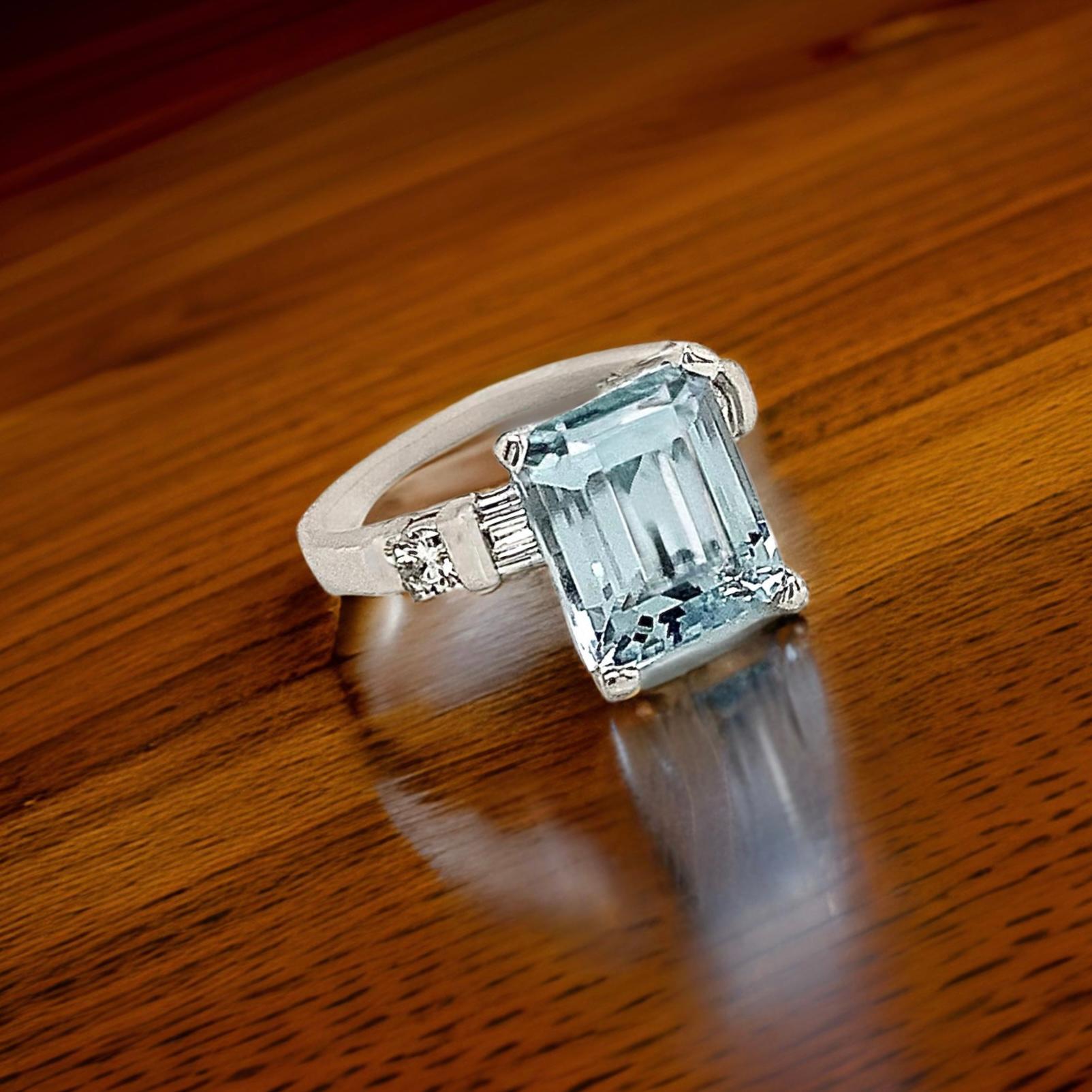 Anello con diamante di acquamarina naturale 6,25 platino 5,3 TCW certificato in vendita 6