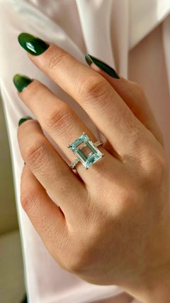 Natural Aquamarine Diamond Ring 6.25 Platinum 5.3 TCW Certified