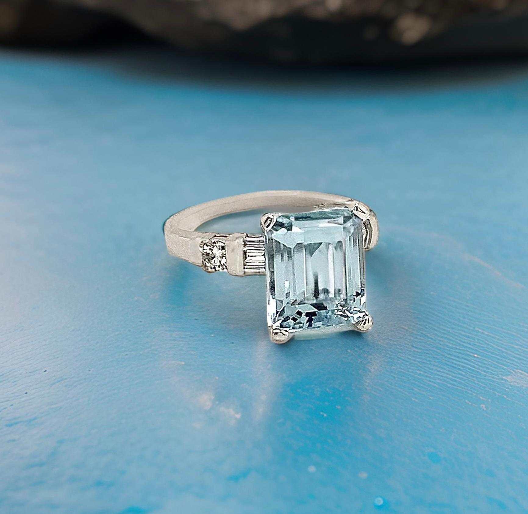 Anello con diamante di acquamarina naturale 6,25 platino 5,3 TCW certificato in vendita 2
