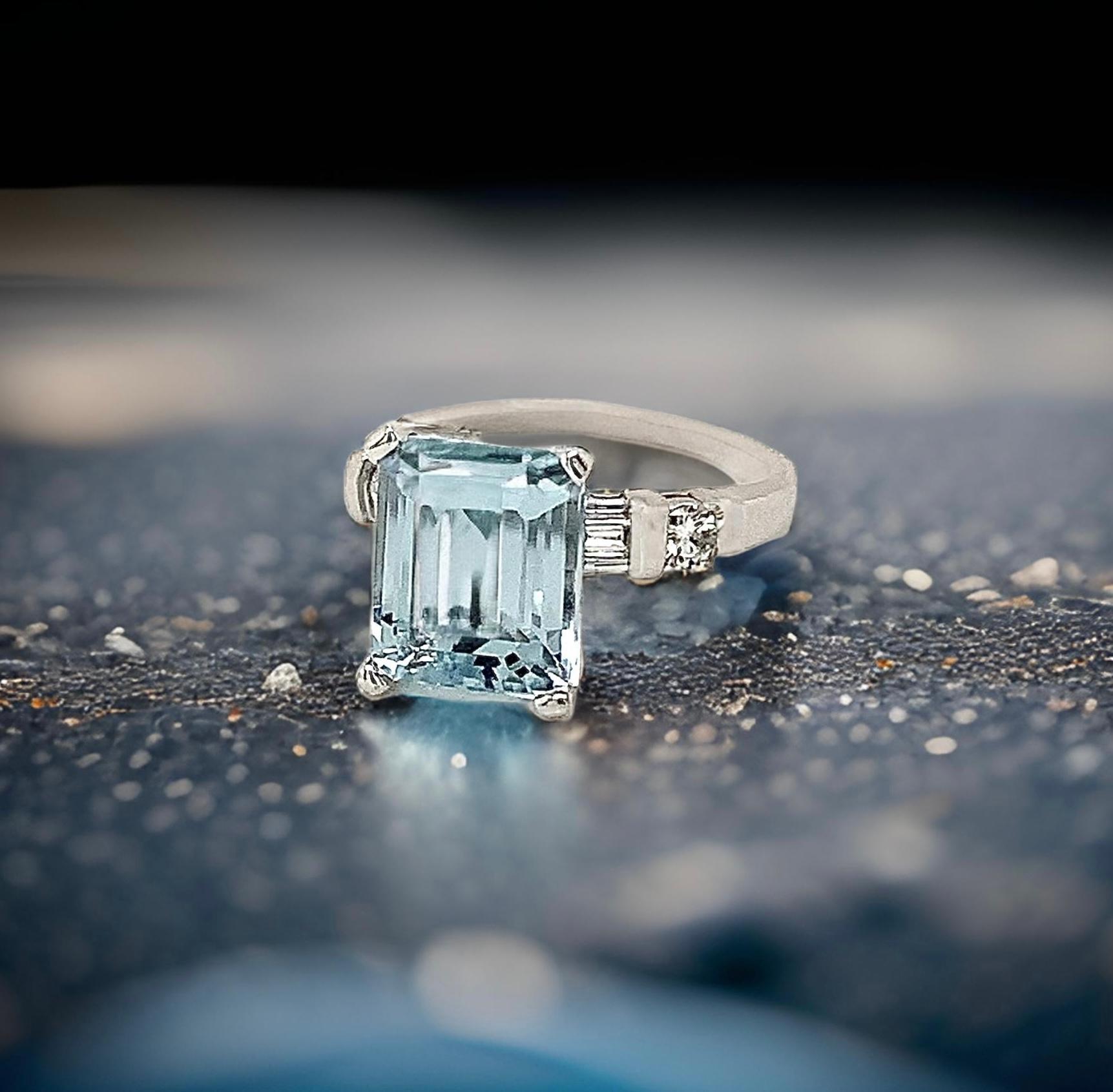 Anello con diamante di acquamarina naturale 6,25 platino 5,3 TCW certificato in vendita 3
