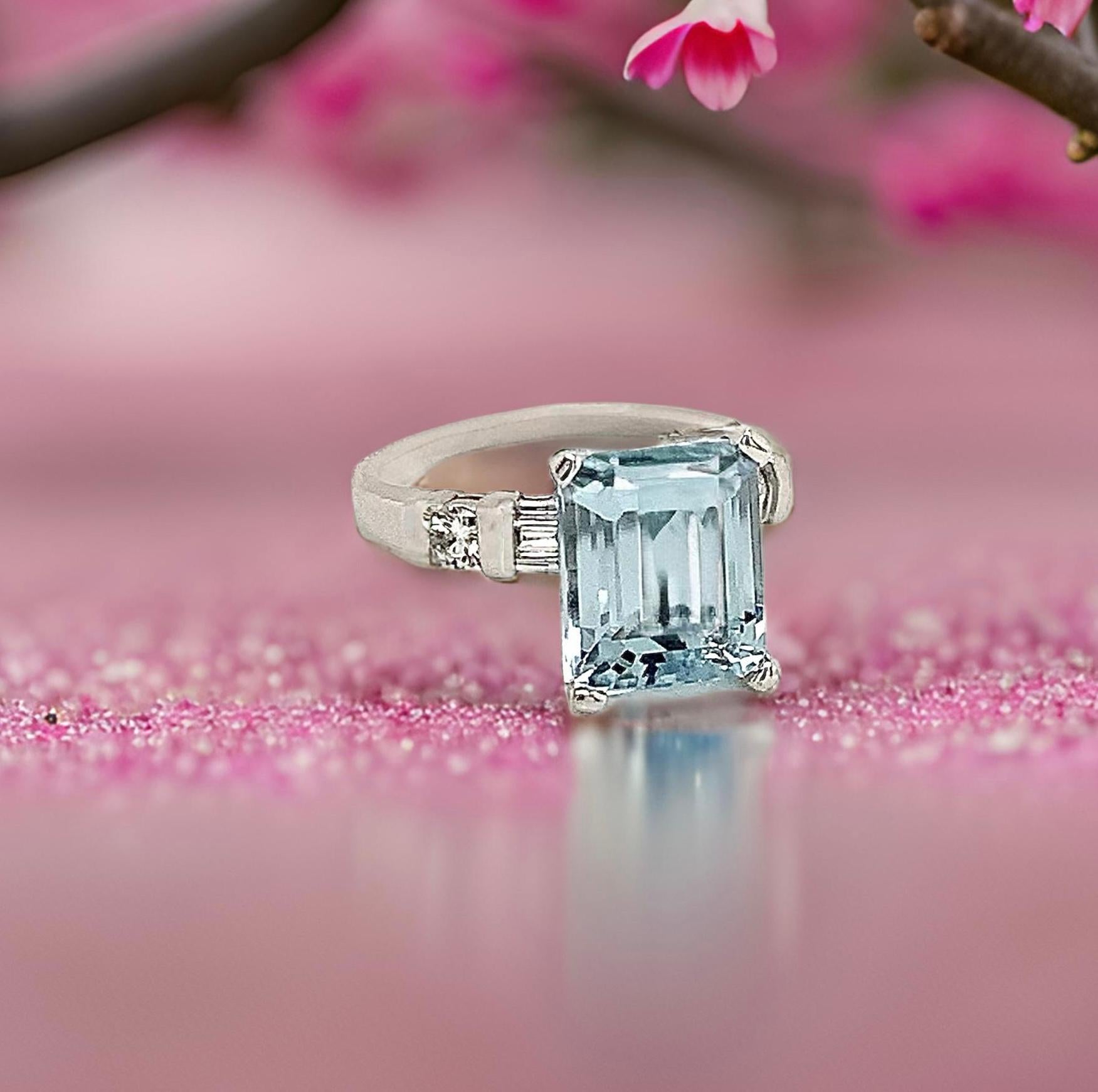 Anello con diamante di acquamarina naturale 6,25 platino 5,3 TCW certificato in vendita 4