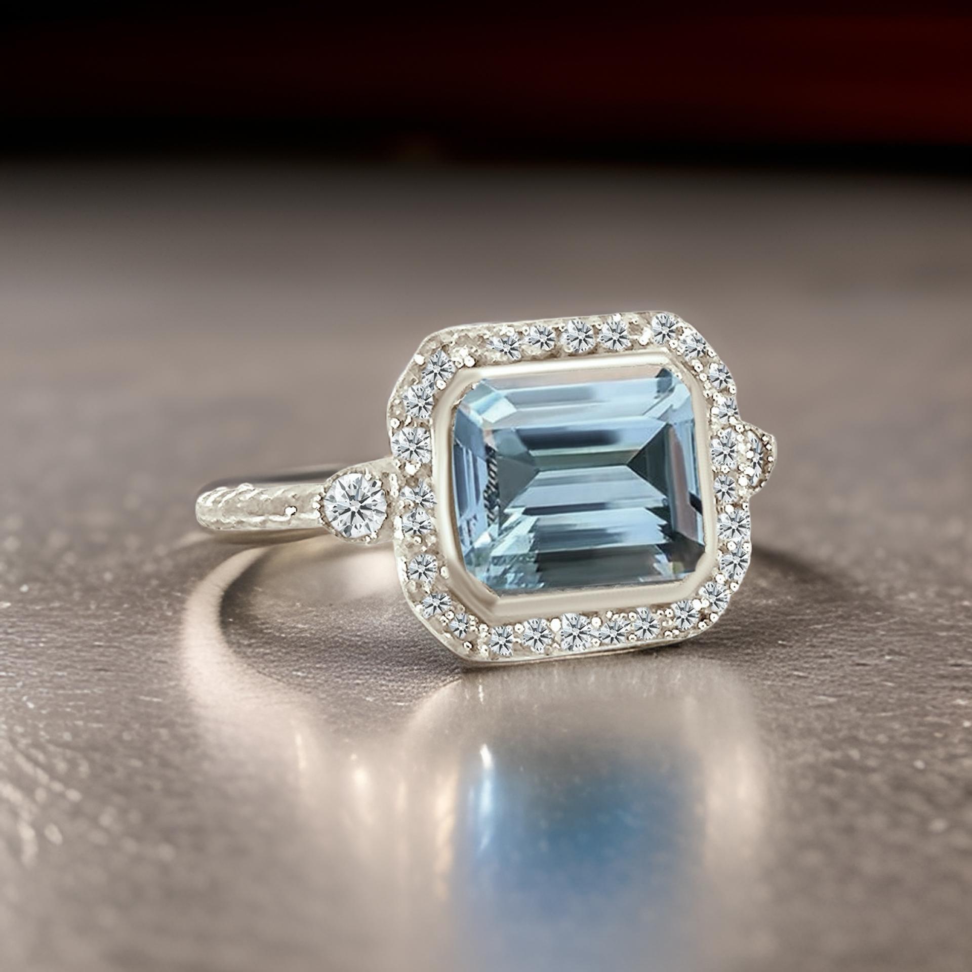 Natürlicher Aquamarin-Diamantring 6,5 14k Weißgold 3,05 TCW zertifiziert im Angebot 5