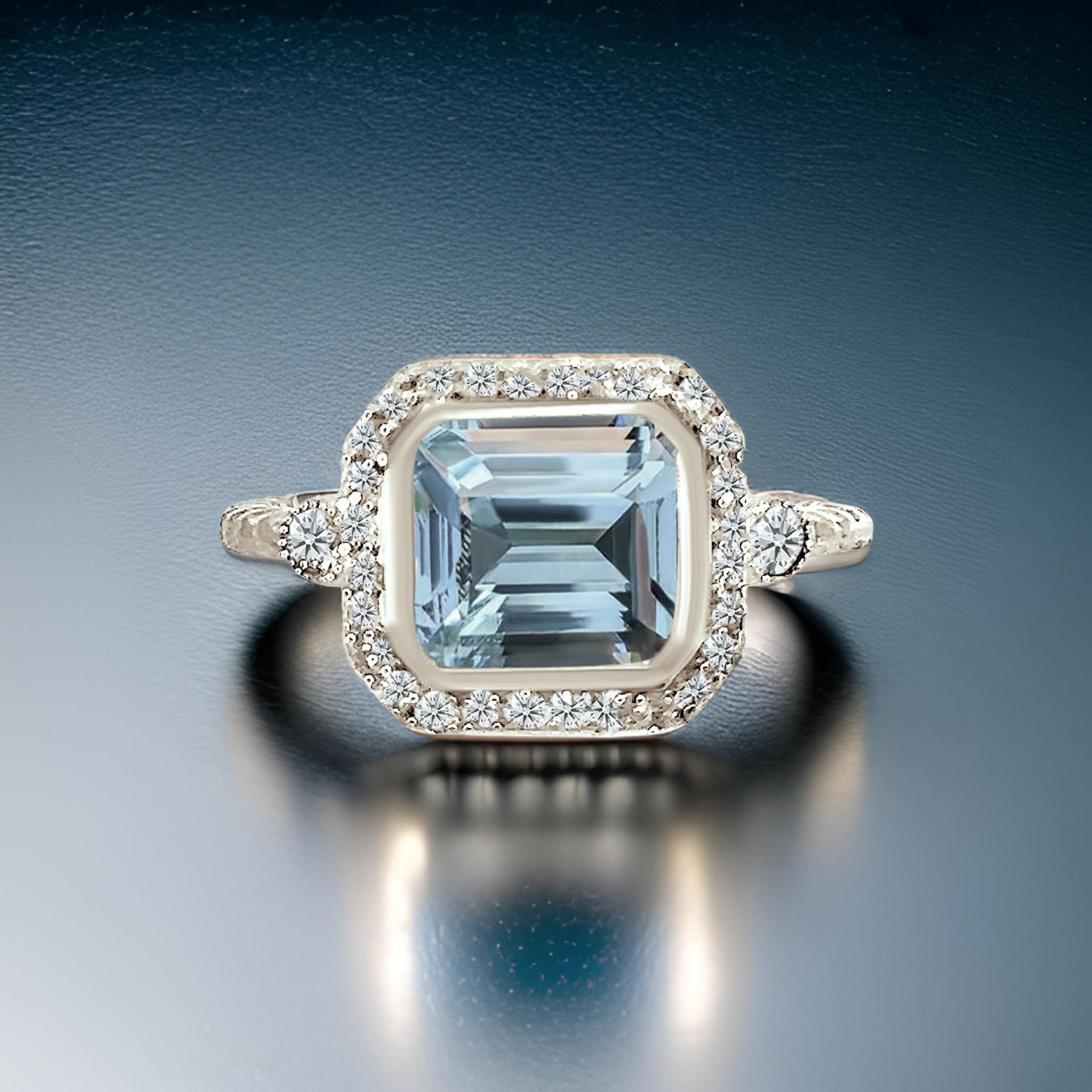 Natürlicher Aquamarin-Diamantring 6,5 14k Weißgold 3,05 TCW zertifiziert im Angebot 6