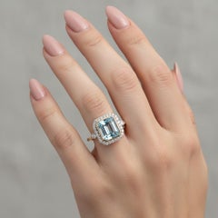 Natural Aquamarine Diamond Ring 6.5 14k White Gold 3.05 TCW Certified
