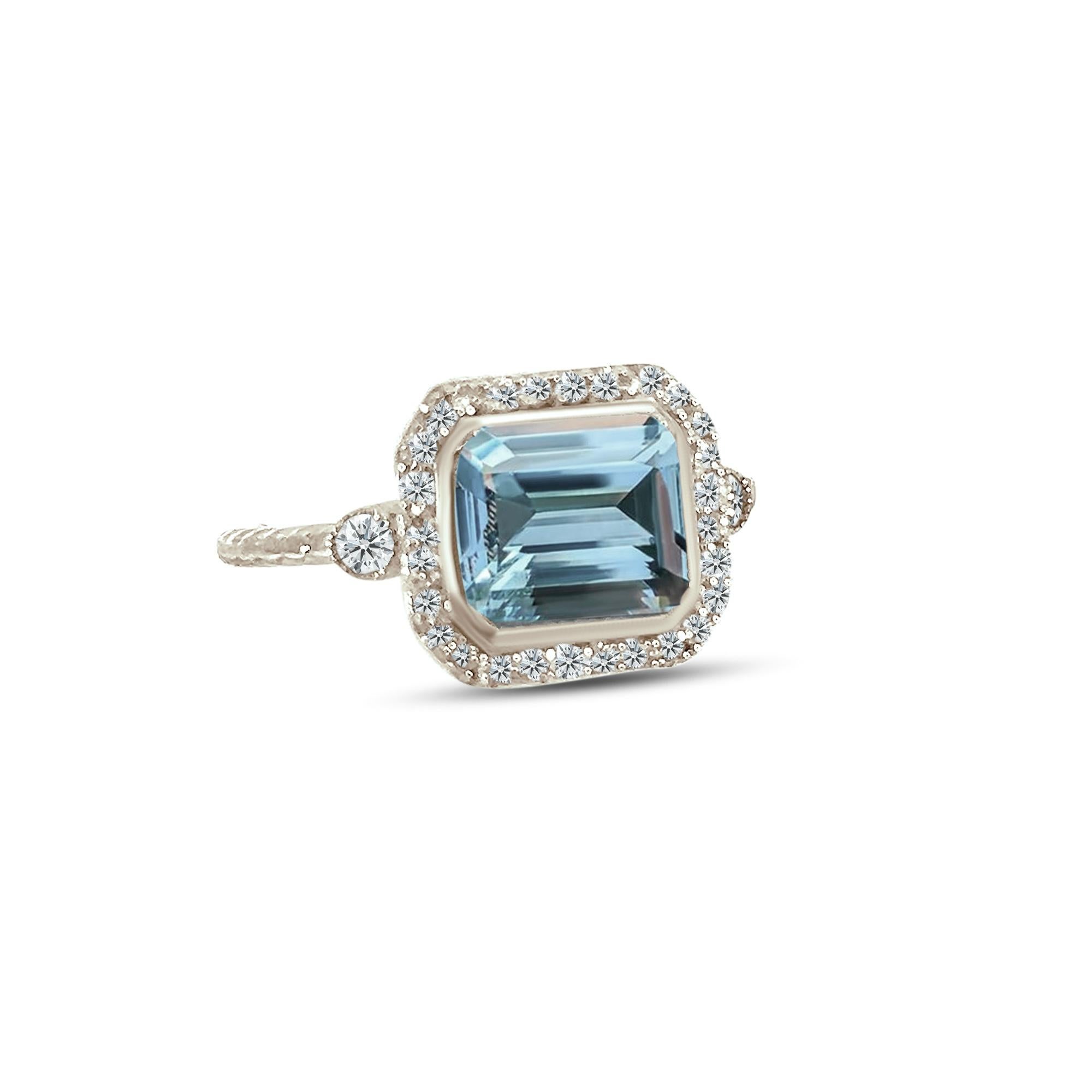 Natürlicher Aquamarin-Diamantring 6,5 14k Weißgold 3,05 TCW zertifiziert im Zustand „Neu“ im Angebot in Brooklyn, NY