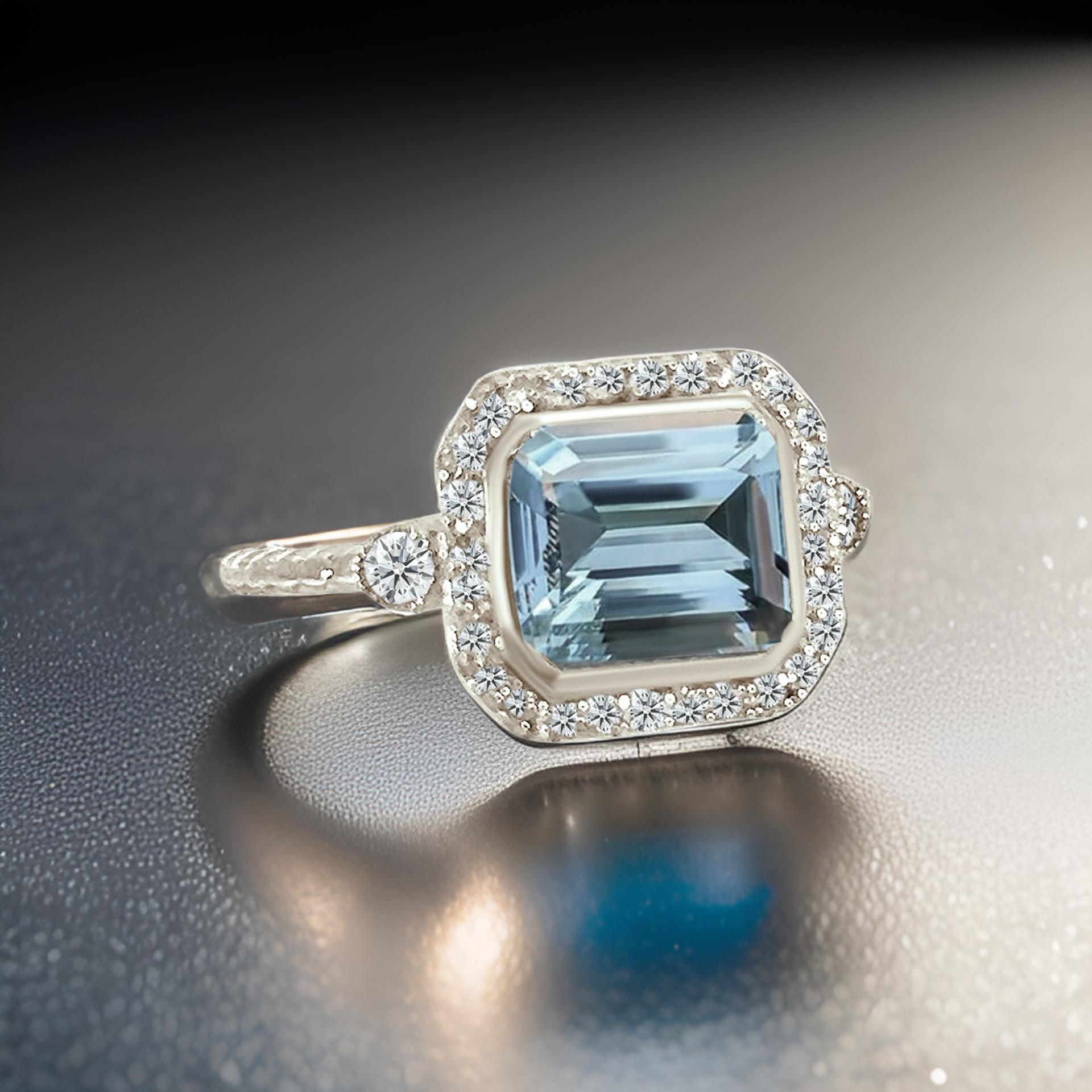 Natürlicher Aquamarin-Diamantring 6,5 14k Weißgold 3,05 TCW zertifiziert im Angebot 2