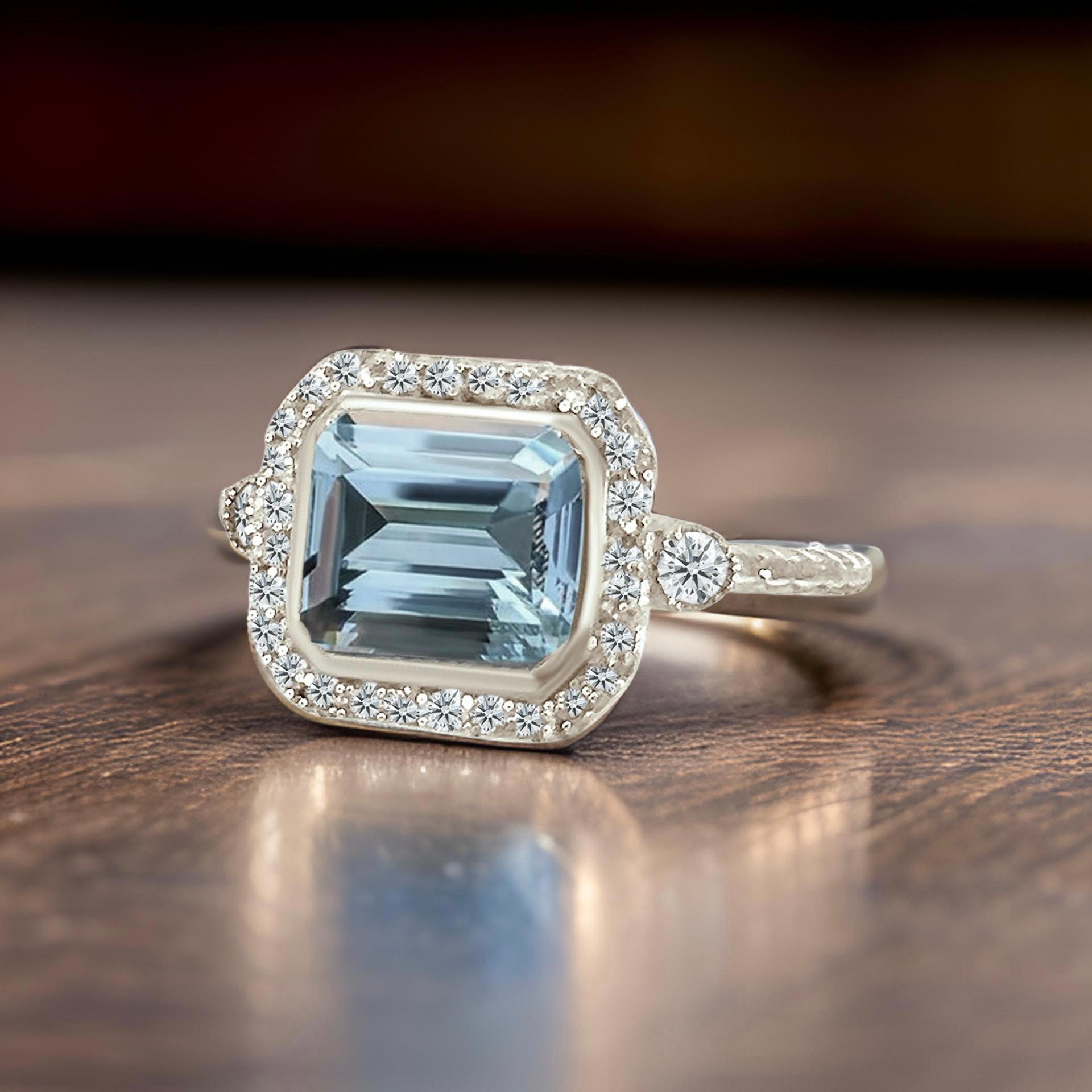 Natürlicher Aquamarin-Diamantring 6,5 14k Weißgold 3,05 TCW zertifiziert im Angebot 4