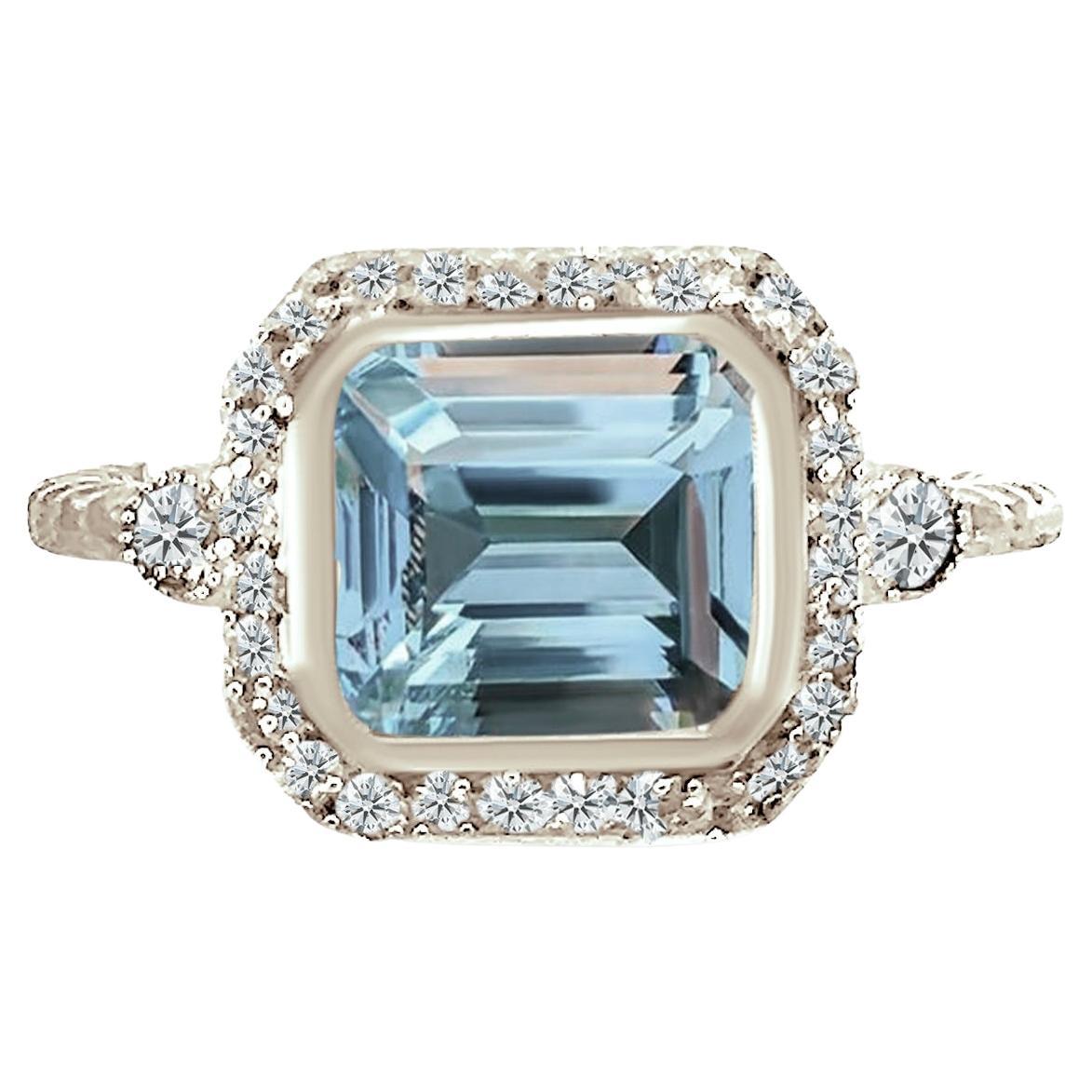 Natural Aquamarine Diamond Ring 6.5 14k White Gold 3.05 TCW Certified