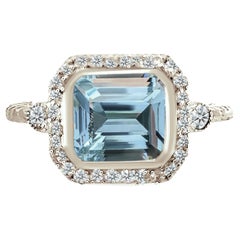 Natural Aquamarine Diamond Ring 6.5 14k White Gold 3.05 TCW Certified