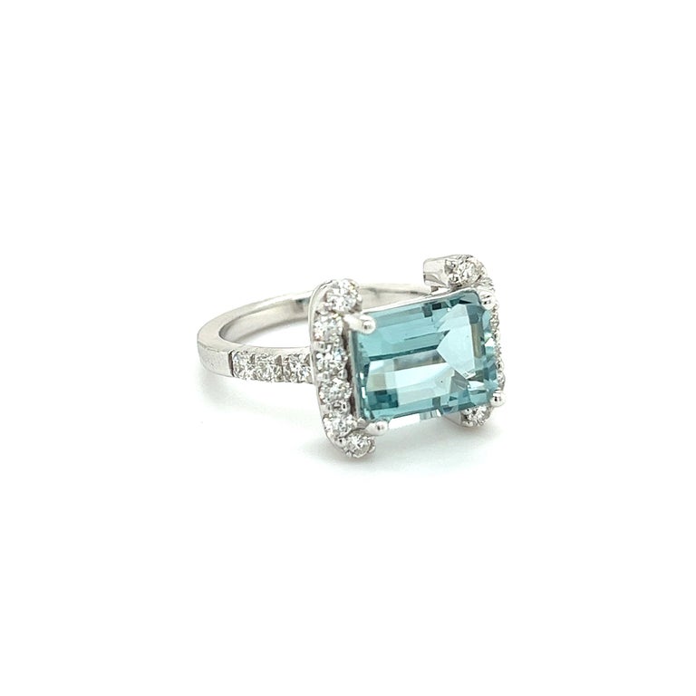 Natural Aquamarine Diamond Ring 6.5 14k white Gold 6.09 TCW Certified For Sale 5