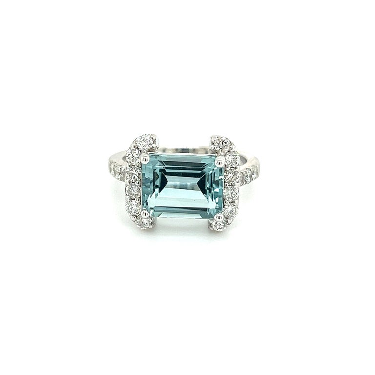 Natural Aquamarine Diamond Ring 6.5 14k white Gold 6.09 TCW Certified For Sale 7