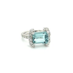 Natural Aquamarine Diamond Ring 6.5 14k white Gold 6.09 TCW Certified