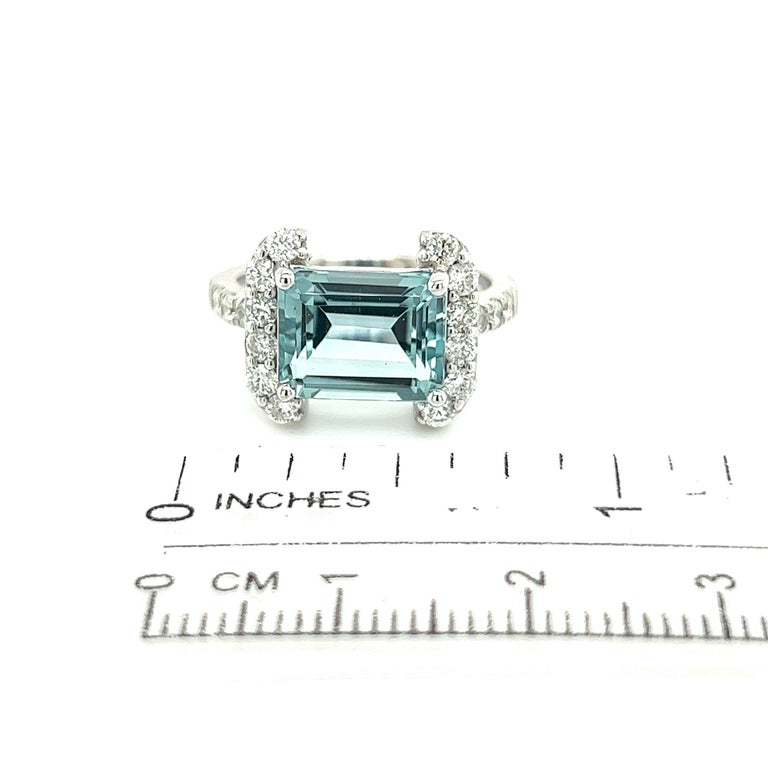 Emerald Cut Natural Aquamarine Diamond Ring 6.5 14k white Gold 6.09 TCW Certified For Sale