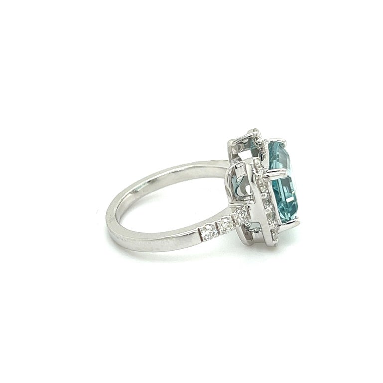 Women's Natural Aquamarine Diamond Ring 6.5 14k white Gold 6.09 TCW Certified For Sale
