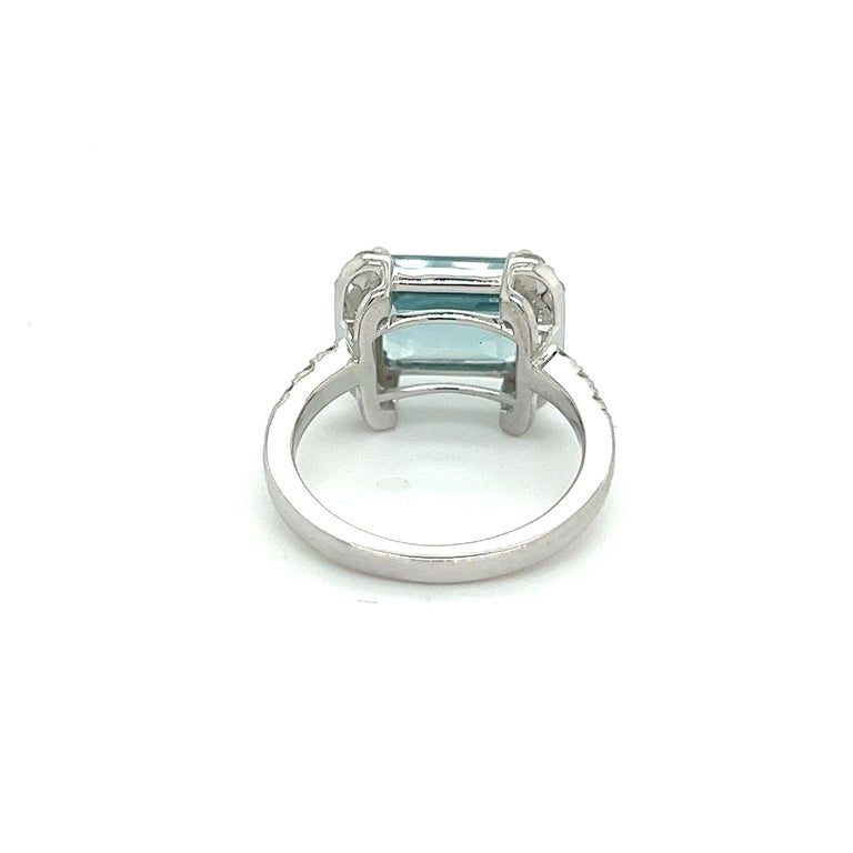 Natural Aquamarine Diamond Ring 6.5 14k white Gold 6.09 TCW Certified For Sale 1