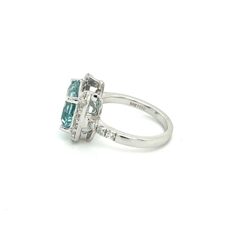 Natural Aquamarine Diamond Ring 6.5 14k white Gold 6.09 TCW Certified For Sale 2