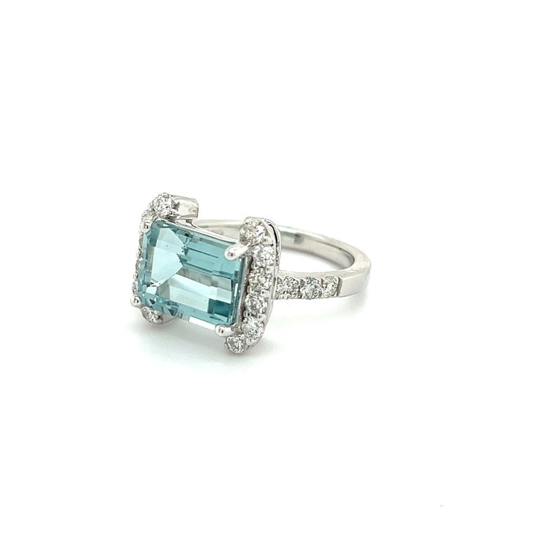 Natural Aquamarine Diamond Ring 6.5 14k white Gold 6.09 TCW Certified For Sale 3