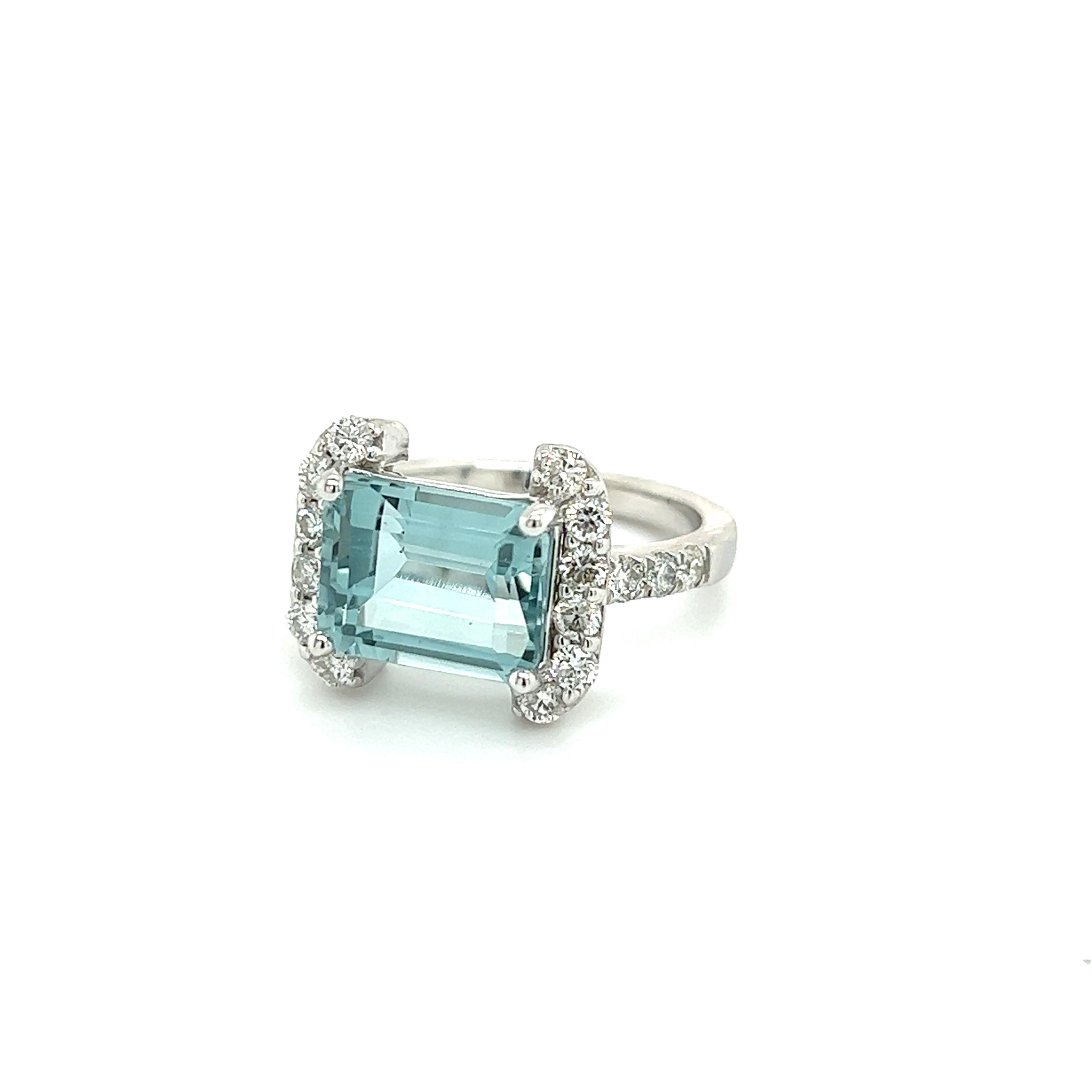 Natural Aquamarine Diamond Ring 6.5 14k white Gold 6.09 TCW Certified For Sale 4