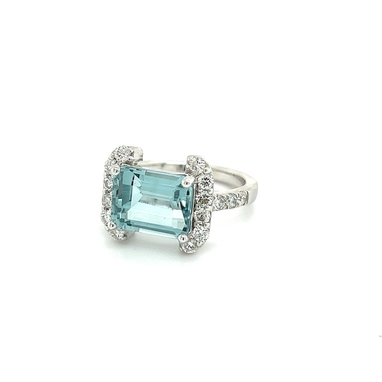 Natural Aquamarine Diamond Ring 6.5 14k white Gold 6.09 TCW Certified For Sale 4
