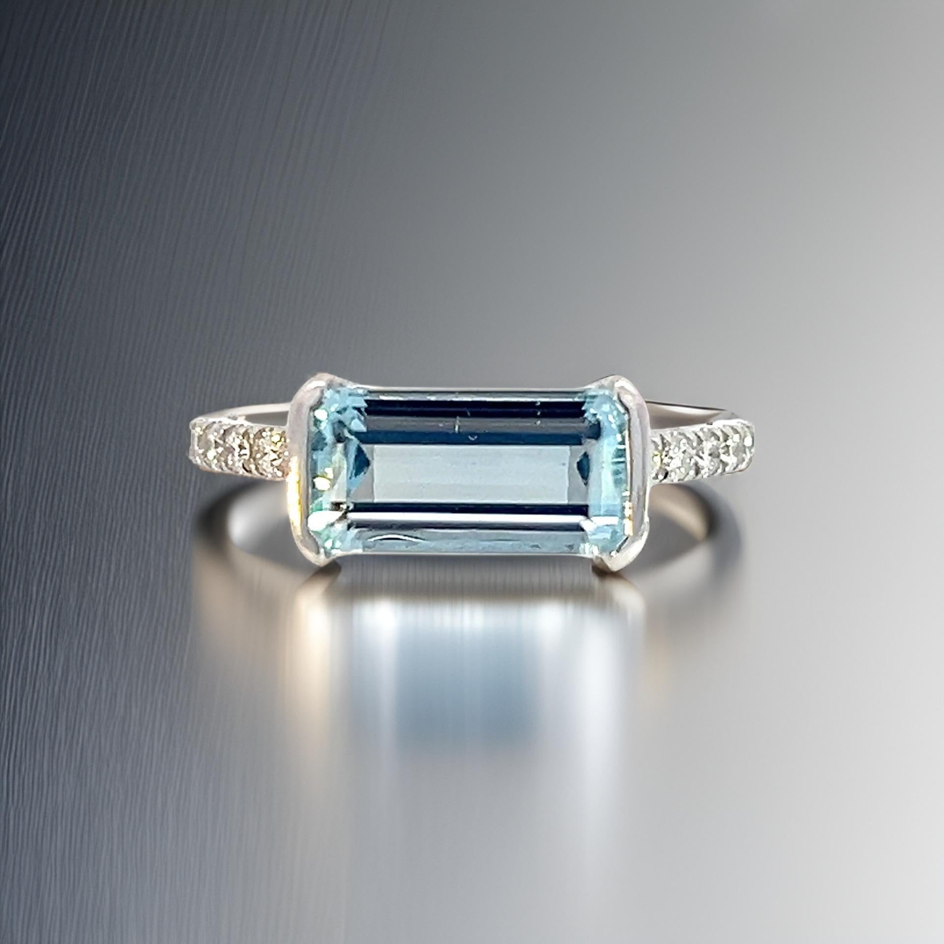 Natürlicher Aquamarin Diamantring 6,75 14k W Gold 2,24 TCW zertifiziert (Achteckschliff) im Angebot