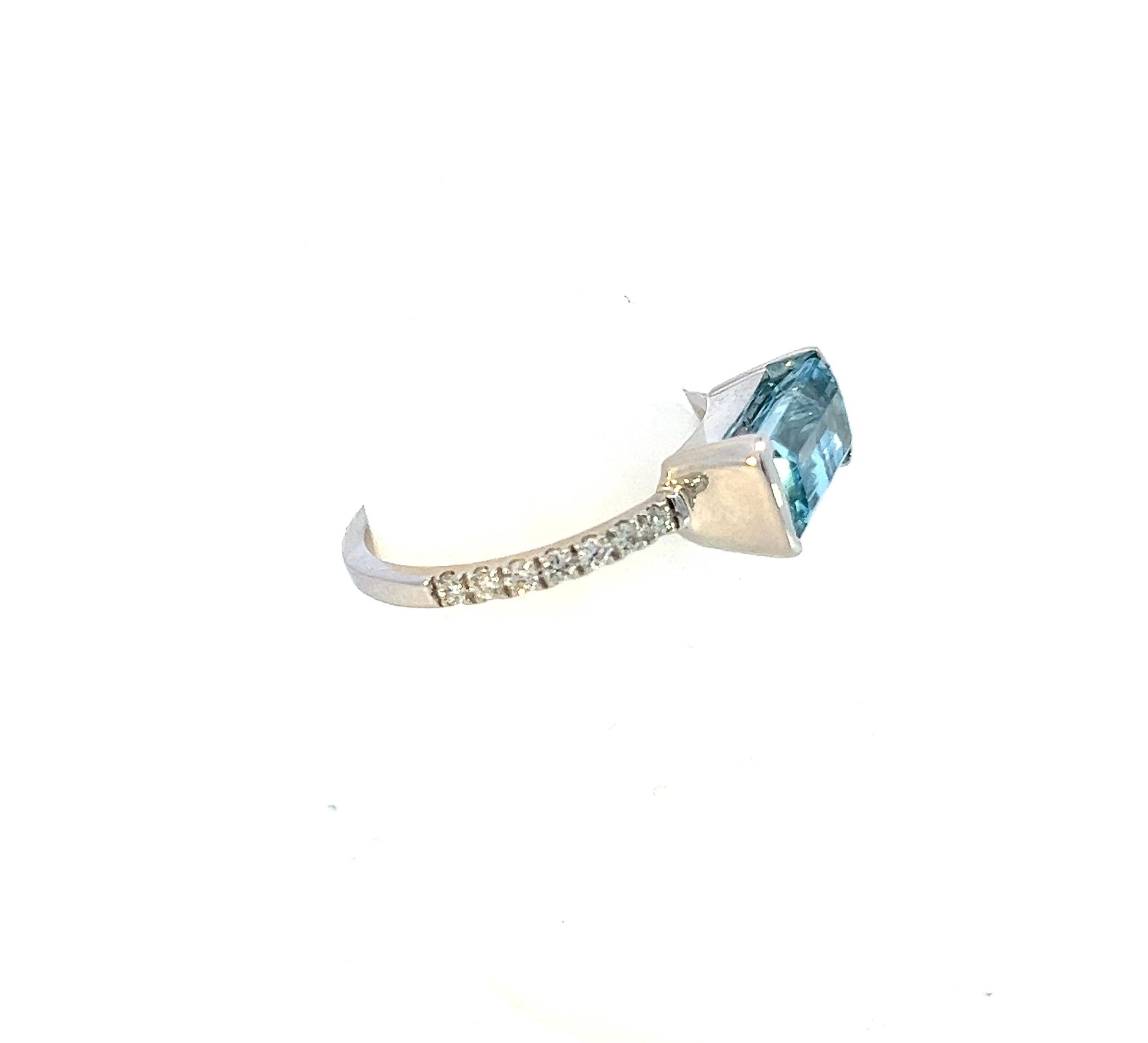 Natürlicher Aquamarin Diamantring 6,75 14k W Gold 2,24 TCW zertifiziert im Zustand „Neu“ im Angebot in Brooklyn, NY